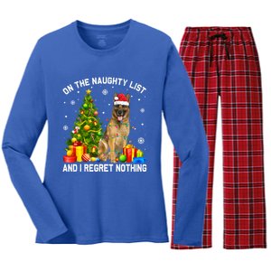 Ger Shepherd Dog Xmas Naughty List And I Regret Nothing Gift Women's Long Sleeve Flannel Pajama Set 