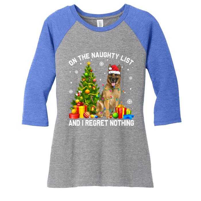 Ger Shepherd Dog Xmas Naughty List And I Regret Nothing Gift Women's Tri-Blend 3/4-Sleeve Raglan Shirt