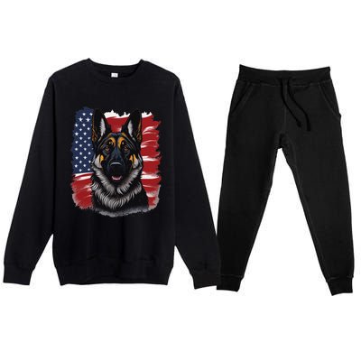 German Shepherd Dog USA Flag Premium Crewneck Sweatsuit Set