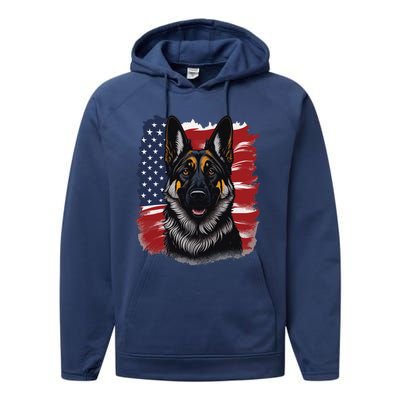 German Shepherd Dog USA Flag Performance Fleece Hoodie