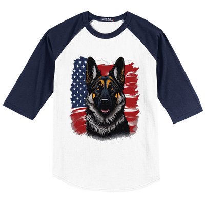 German Shepherd Dog USA Flag Baseball Sleeve Shirt