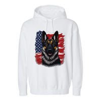 German Shepherd Dog USA Flag Garment-Dyed Fleece Hoodie