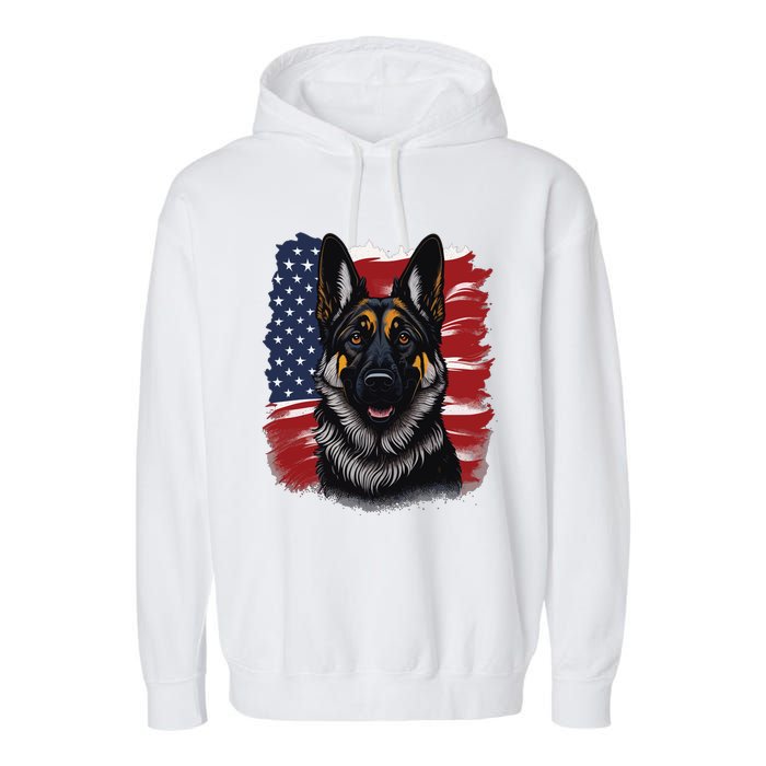 German Shepherd Dog USA Flag Garment-Dyed Fleece Hoodie