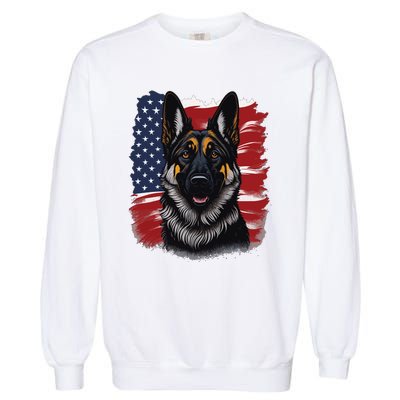 German Shepherd Dog USA Flag Garment-Dyed Sweatshirt