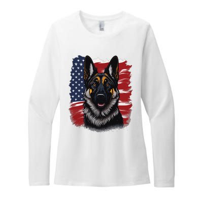 German Shepherd Dog USA Flag Womens CVC Long Sleeve Shirt