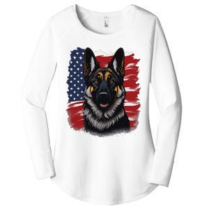 German Shepherd Dog USA Flag Women's Perfect Tri Tunic Long Sleeve Shirt