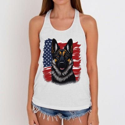 German Shepherd Dog USA Flag Women's Knotted Racerback Tank