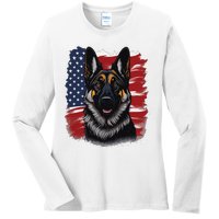 German Shepherd Dog USA Flag Ladies Long Sleeve Shirt