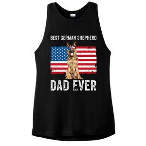 German Shepherd Dad American Flag Dog Lover Owner Gsd Dad Ladies PosiCharge Tri-Blend Wicking Tank