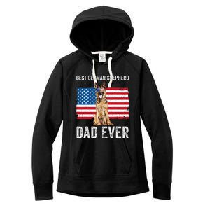 German Shepherd Dad American Flag Dog Lover Owner Gsd Dad Women's Fleece Hoodie