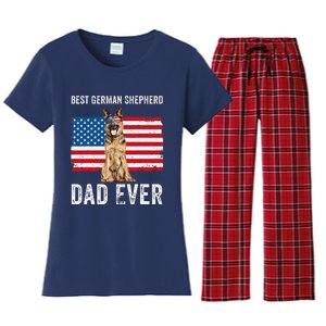 German Shepherd Dad American Flag Dog Lover Owner Gsd Dad Women's Flannel Pajama Set