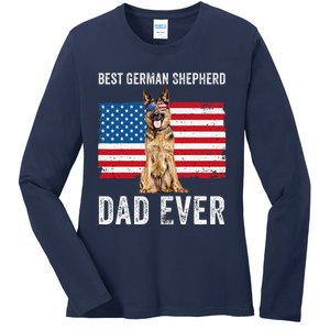 German Shepherd Dad American Flag Dog Lover Owner Gsd Dad Ladies Long Sleeve Shirt