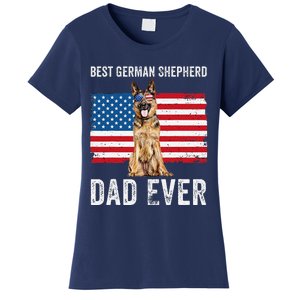 German Shepherd Dad American Flag Dog Lover Owner Gsd Dad Women's T-Shirt