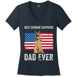 German Shepherd Dad American Flag Dog Lover Owner Gsd Dad Women's V-Neck T-Shirt