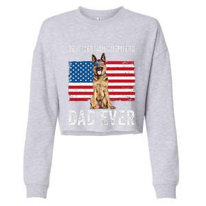 German Shepherd Dad American Flag Dog Lover Owner Gsd Dad Cropped Pullover Crew