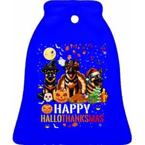 German Shepherd Dog Happy Halloween Thanksgiving Christmas Long Sleeve Ceramic Bell Ornament