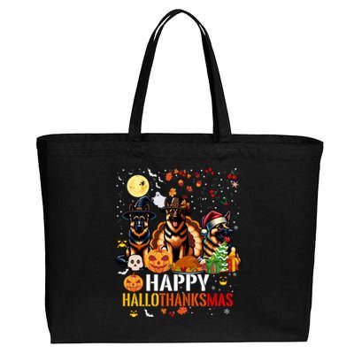 German Shepherd Dog Happy Halloween Thanksgiving Christmas Long Sleeve Cotton Canvas Jumbo Tote