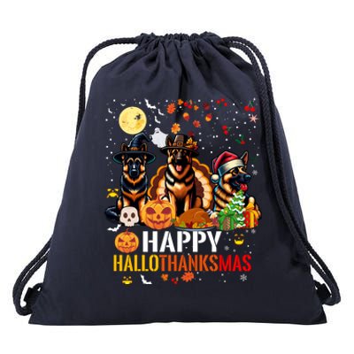 German Shepherd Dog Happy Halloween Thanksgiving Christmas Long Sleeve Drawstring Bag