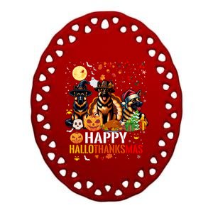 German Shepherd Dog Happy Halloween Thanksgiving Christmas Long Sleeve Ceramic Oval Ornament