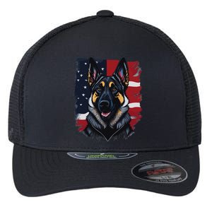 German Shepherd Dog USA Flag Flexfit Unipanel Trucker Cap