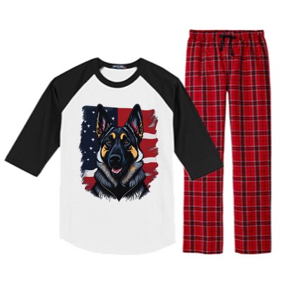 German Shepherd Dog USA Flag Raglan Sleeve Pajama Set