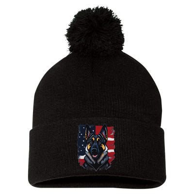 German Shepherd Dog USA Flag Pom Pom 12in Knit Beanie