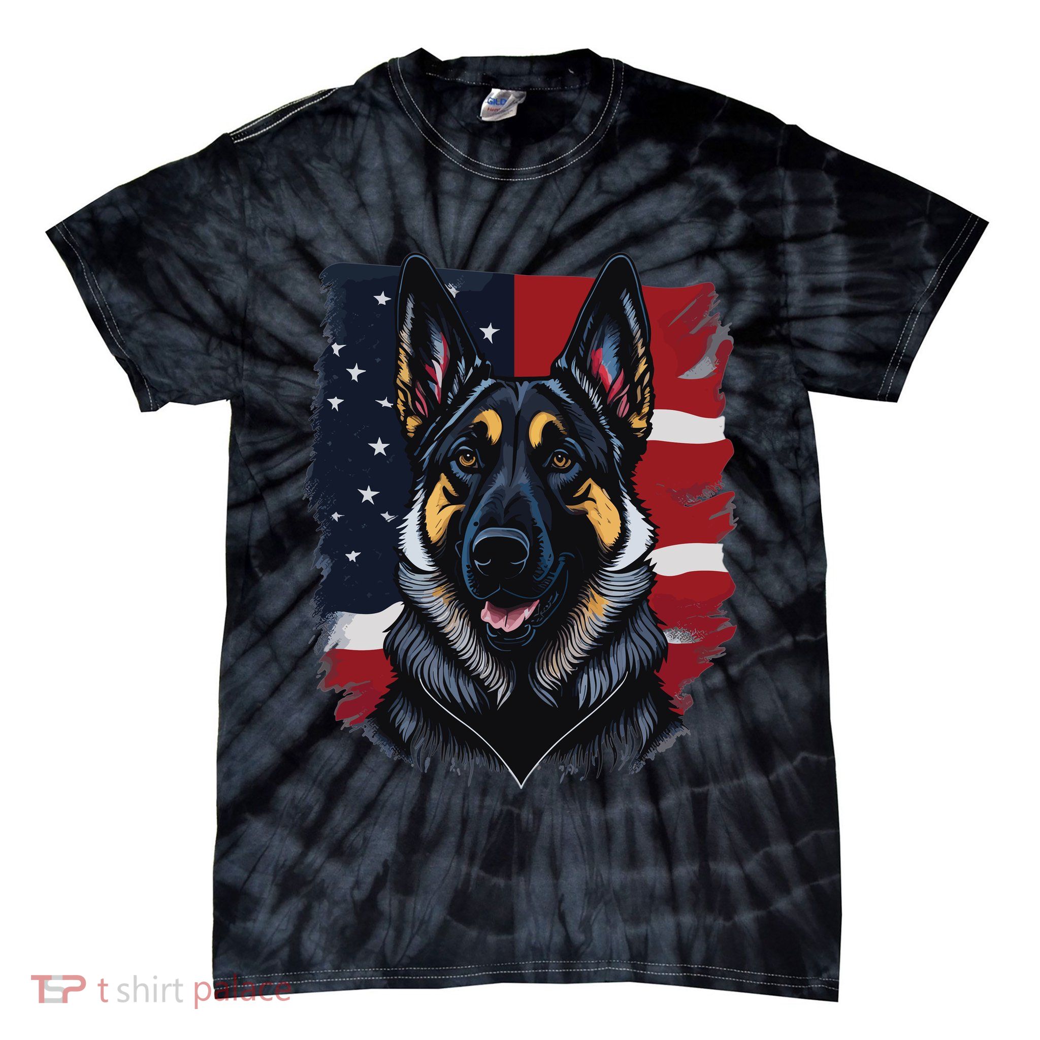 German Shepherd Dog USA Flag Tie-Dye T-Shirt