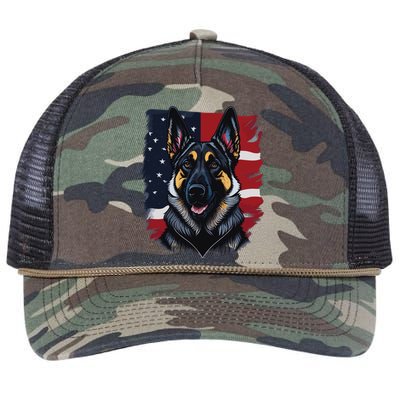 German Shepherd Dog USA Flag Retro Rope Trucker Hat Cap