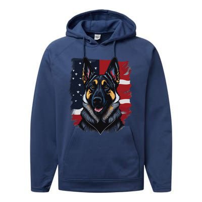 German Shepherd Dog USA Flag Performance Fleece Hoodie