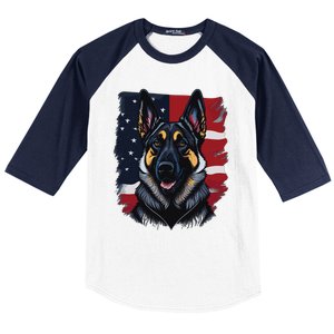 German Shepherd Dog USA Flag Baseball Sleeve Shirt