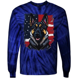 German Shepherd Dog USA Flag Tie-Dye Long Sleeve Shirt