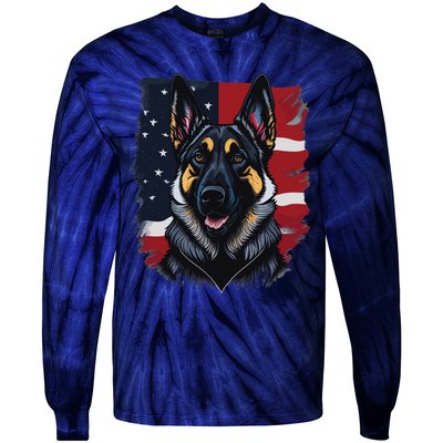 German Shepherd Dog USA Flag Tie-Dye Long Sleeve Shirt