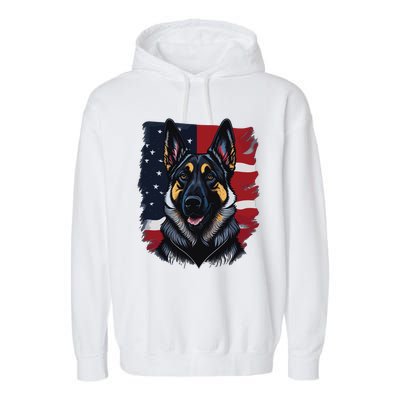 German Shepherd Dog USA Flag Garment-Dyed Fleece Hoodie