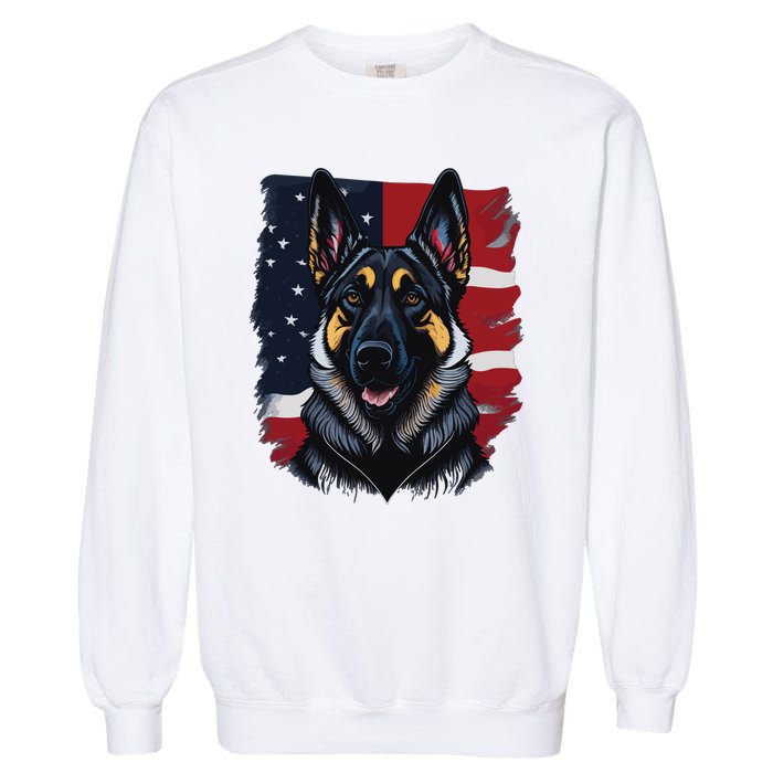 German Shepherd Dog USA Flag Garment-Dyed Sweatshirt