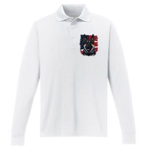 German Shepherd Dog USA Flag Performance Long Sleeve Polo