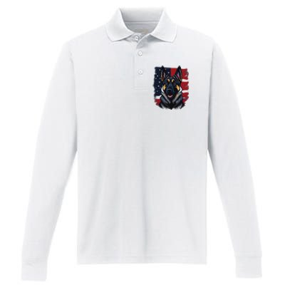 German Shepherd Dog USA Flag Performance Long Sleeve Polo