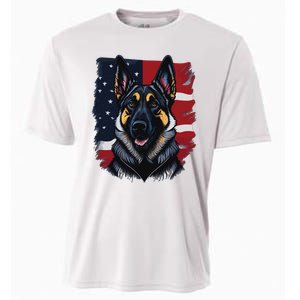 German Shepherd Dog USA Flag Cooling Performance Crew T-Shirt