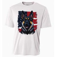 German Shepherd Dog USA Flag Cooling Performance Crew T-Shirt