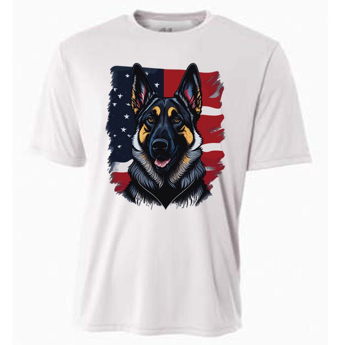 German Shepherd Dog USA Flag Cooling Performance Crew T-Shirt