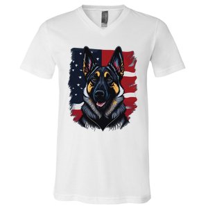 German Shepherd Dog USA Flag V-Neck T-Shirt