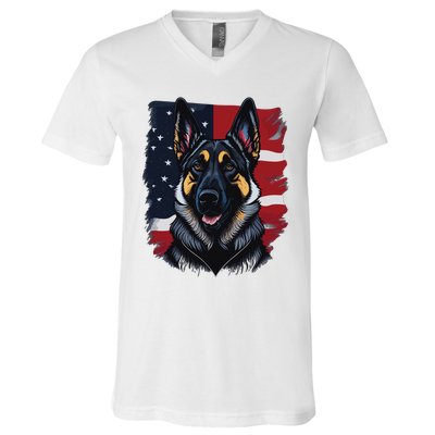 German Shepherd Dog USA Flag V-Neck T-Shirt