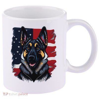 German Shepherd Dog USA Flag 11oz C Handle Ceramic Mug