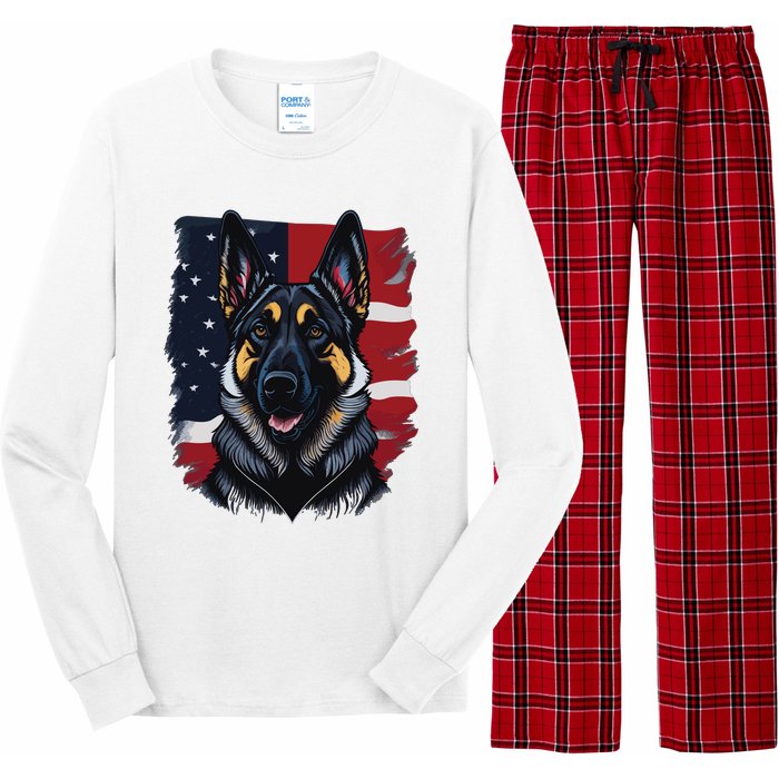 German Shepherd Dog USA Flag Long Sleeve Pajama Set