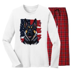 German Shepherd Dog USA Flag Women's Long Sleeve Flannel Pajama Set 