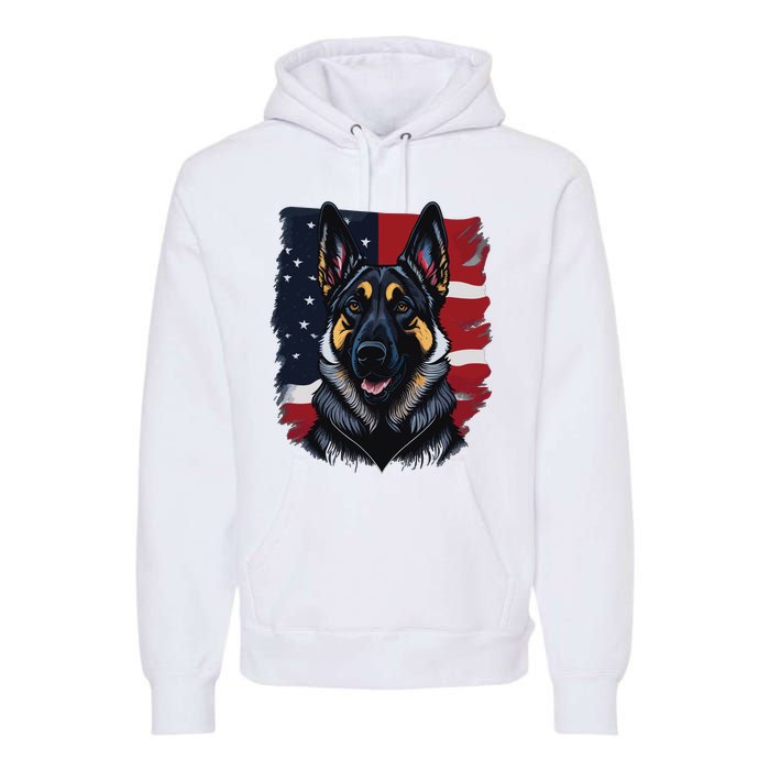 German Shepherd Dog USA Flag Premium Hoodie