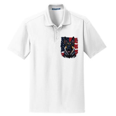 German Shepherd Dog USA Flag Dry Zone Grid Polo