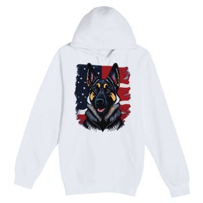 German Shepherd Dog USA Flag Premium Pullover Hoodie