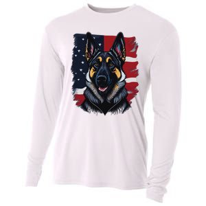 German Shepherd Dog USA Flag Cooling Performance Long Sleeve Crew