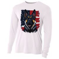 German Shepherd Dog USA Flag Cooling Performance Long Sleeve Crew