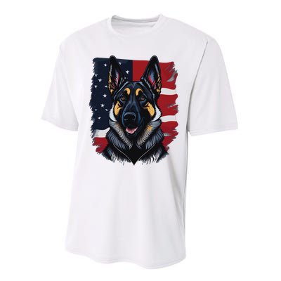 German Shepherd Dog USA Flag Performance Sprint T-Shirt